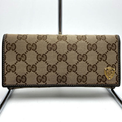 Gucci Brown Gg Canvas Leather Long Wallet (Bi-Fold) ()