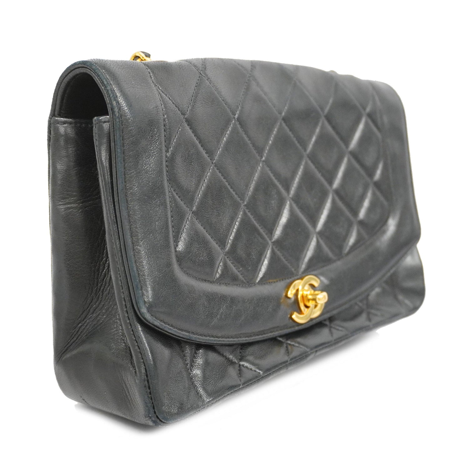 ChanelAuth  Matelasse Diana Flap Chain Shoulder Leather Shoulder Bag Black