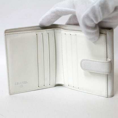 CHANEL bi-fold wallet caviar skin COCO mark CC white ladies leather