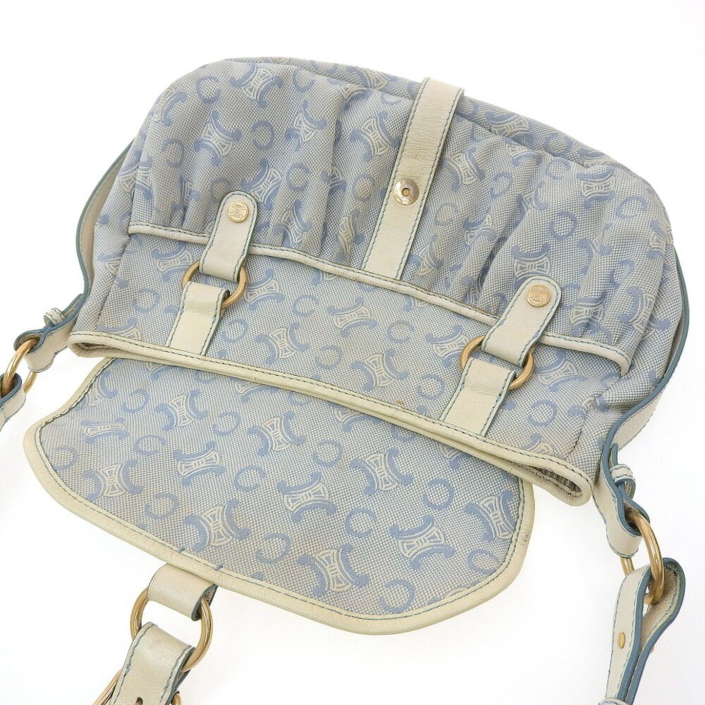 Celine Macadam Logo Crossbody Shoulder Bag Canvas x Leather White Blue