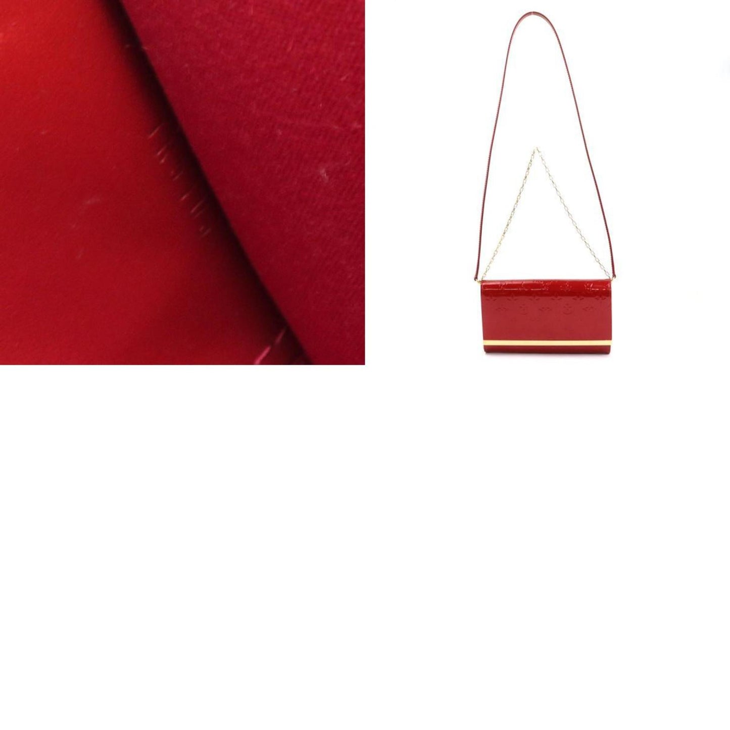 LOUIS VUITTON Shoulder Bag Diagonal Monogram Verni Clutch Anna Patent Leather Red Gold Women's M90092