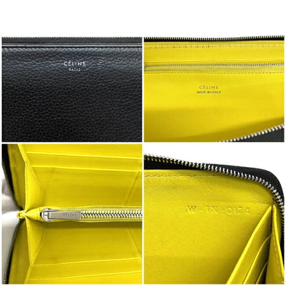 Celine Round Wallet Black Silver Yellow W TN 0174 Leather Celine Ladies Card