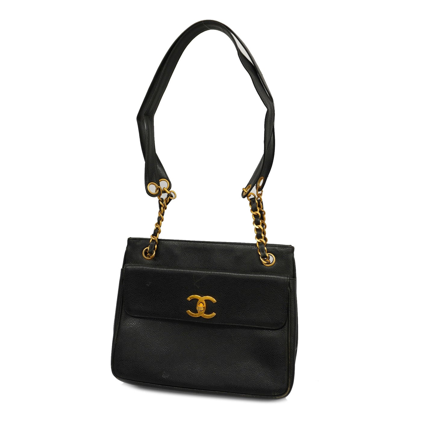 CHANEL   Matelasse Chain Shoulder Women's Caviar Leather Shoulder Bag Black