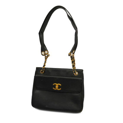 CHANEL   Matelasse Chain Shoulder Women's Caviar Leather Shoulder Bag Black