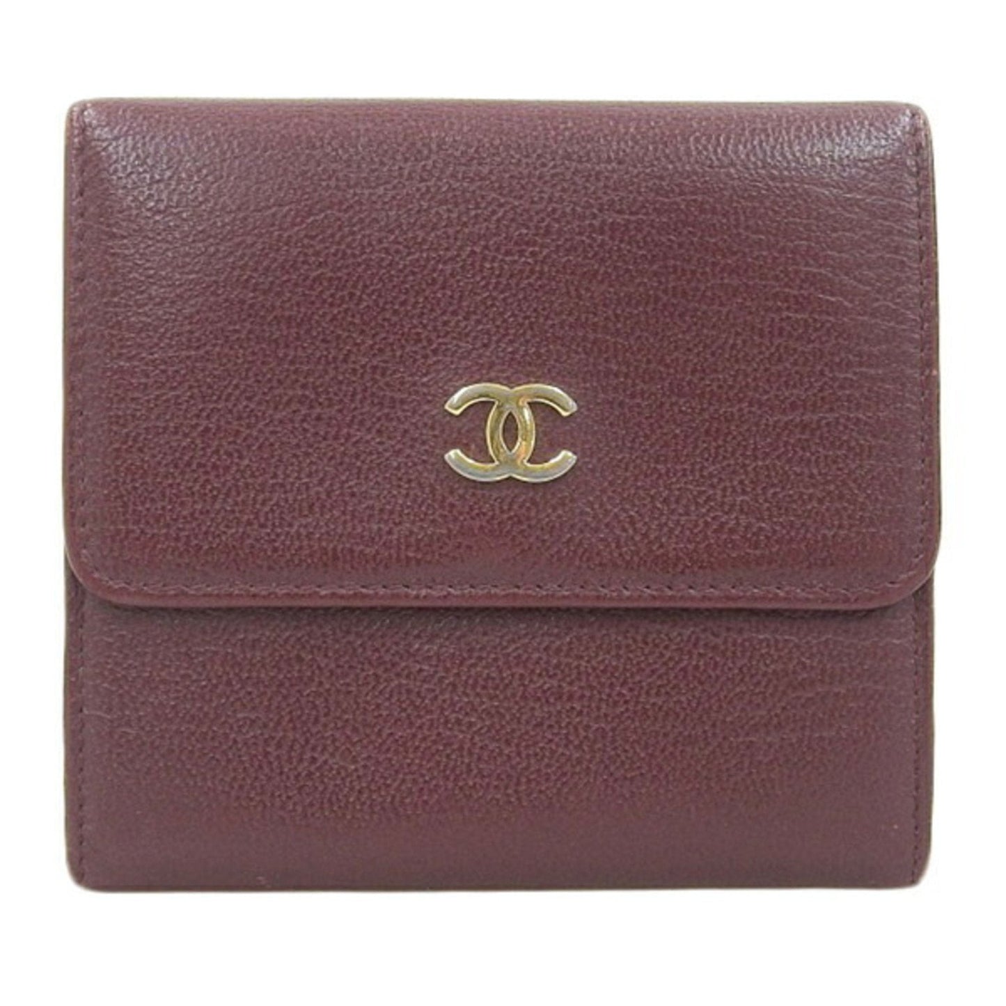 CHANEL Leather Cocomark Trifold Wallet Bordeaux Ladies