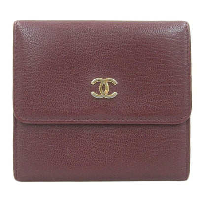 CHANEL Leather Cocomark Trifold Wallet Bordeaux Ladies