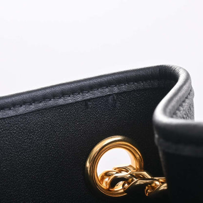 Celine Leather Medium Newspaper Triomphe Chain Shoulder Bag Black Women's
