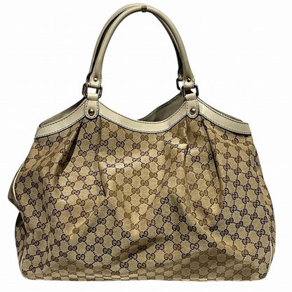 Gucci Beige Ivory Gg Canvas Leather Shoulder Bag Tote Bag