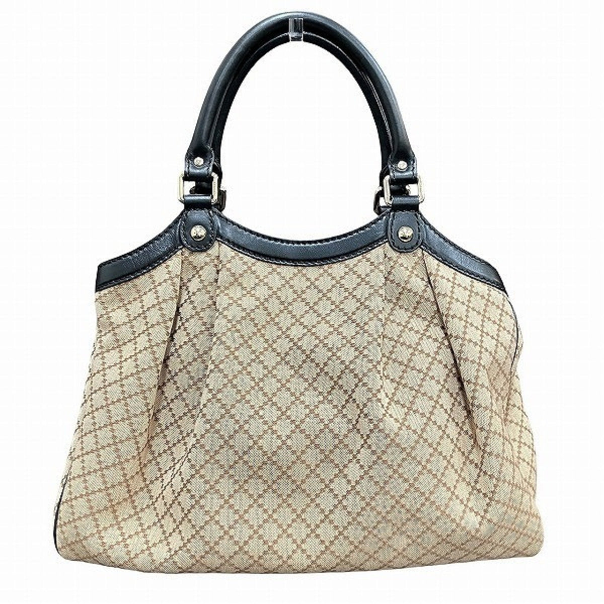 Gucci Beige Brown Canvas Leather Handbag Tote Bag
