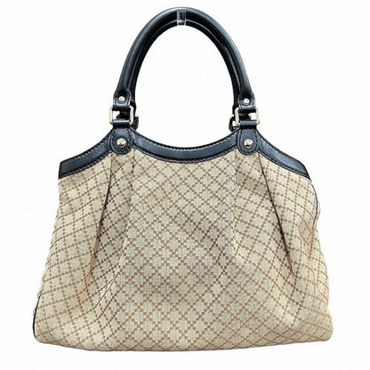 Gucci Beige Brown Canvas Leather Handbag Tote Bag