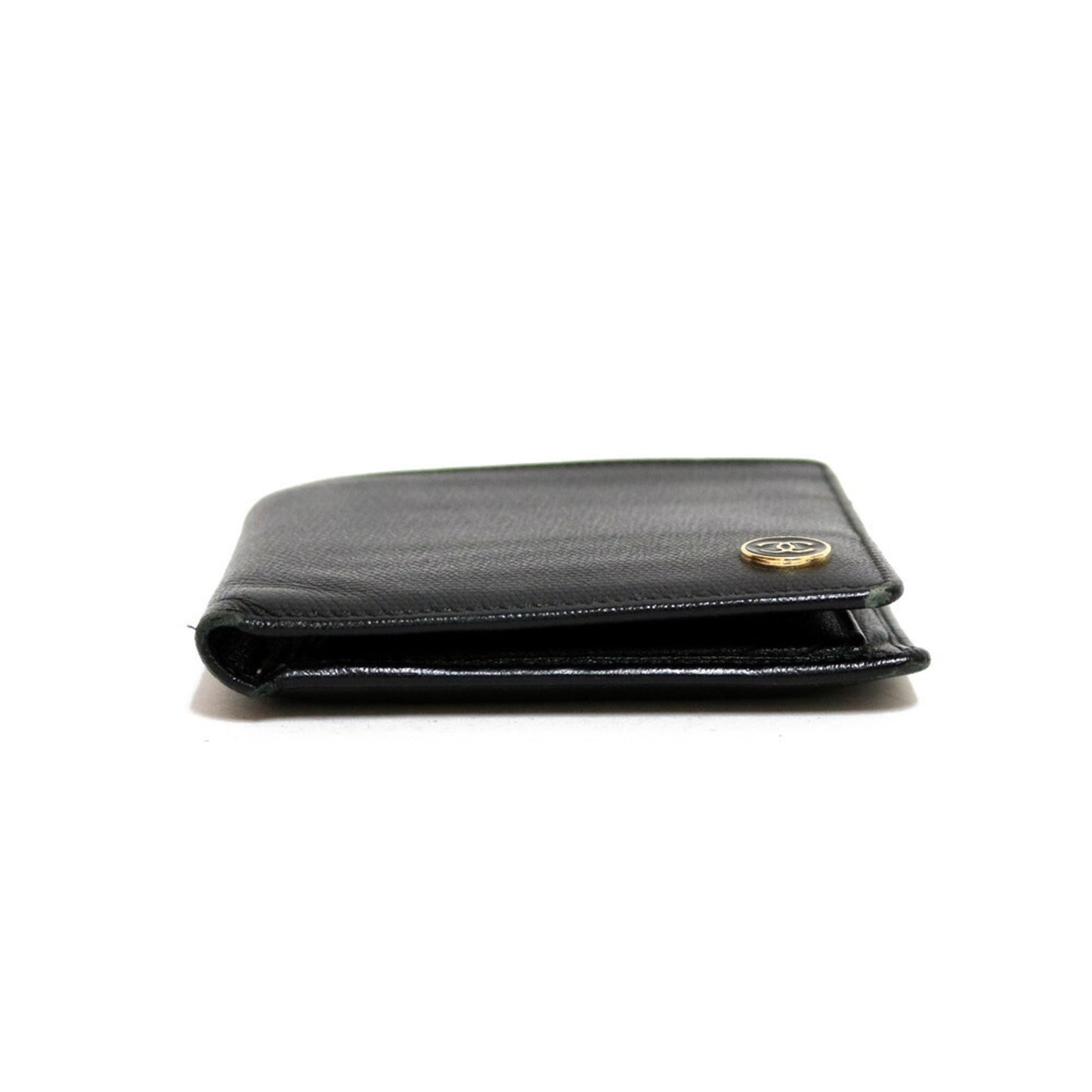 CHANEL bi-fold wallet Coco Button Mark CC Leather Black Women's Men's