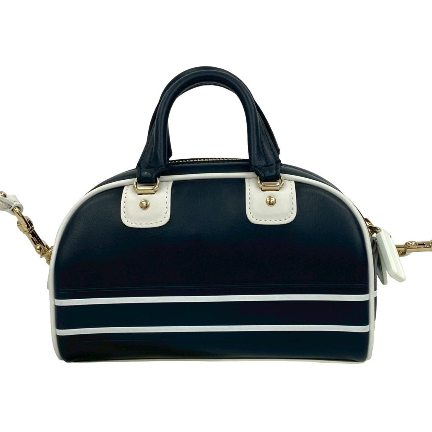 Christian Dior Navy White Leather Handbag Shoulder Bag ()