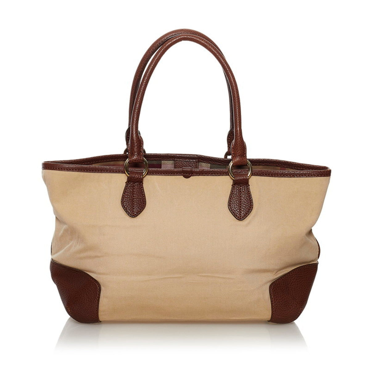 Burberry mega check handbag beige brown canvas leather ladies BURBERRY