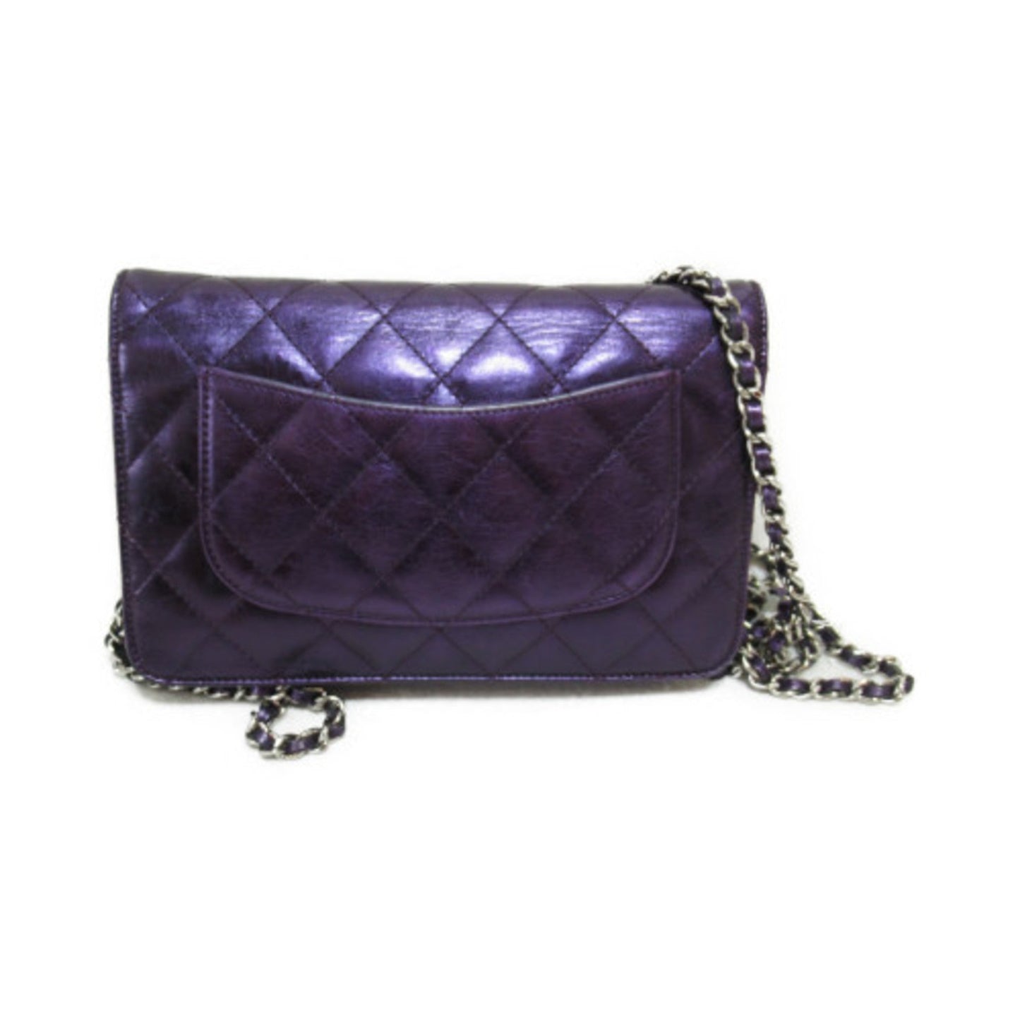 CHANEL 2.55 Matelasse Chain Wallet Shoulder Bag Purple Metallic Purple leather