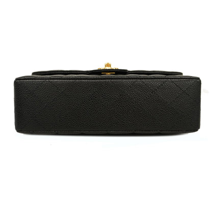 CHANELAuth  Matelasse W Flap W Chain Women's Caviar Leather Shoulder Bag Black