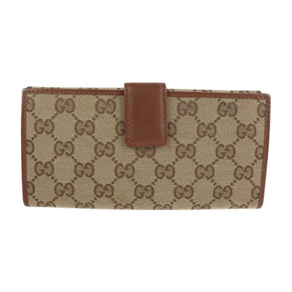 Gucci GG canvas bi-fold wallet 181593 leather brown gold metal fittings W hook long