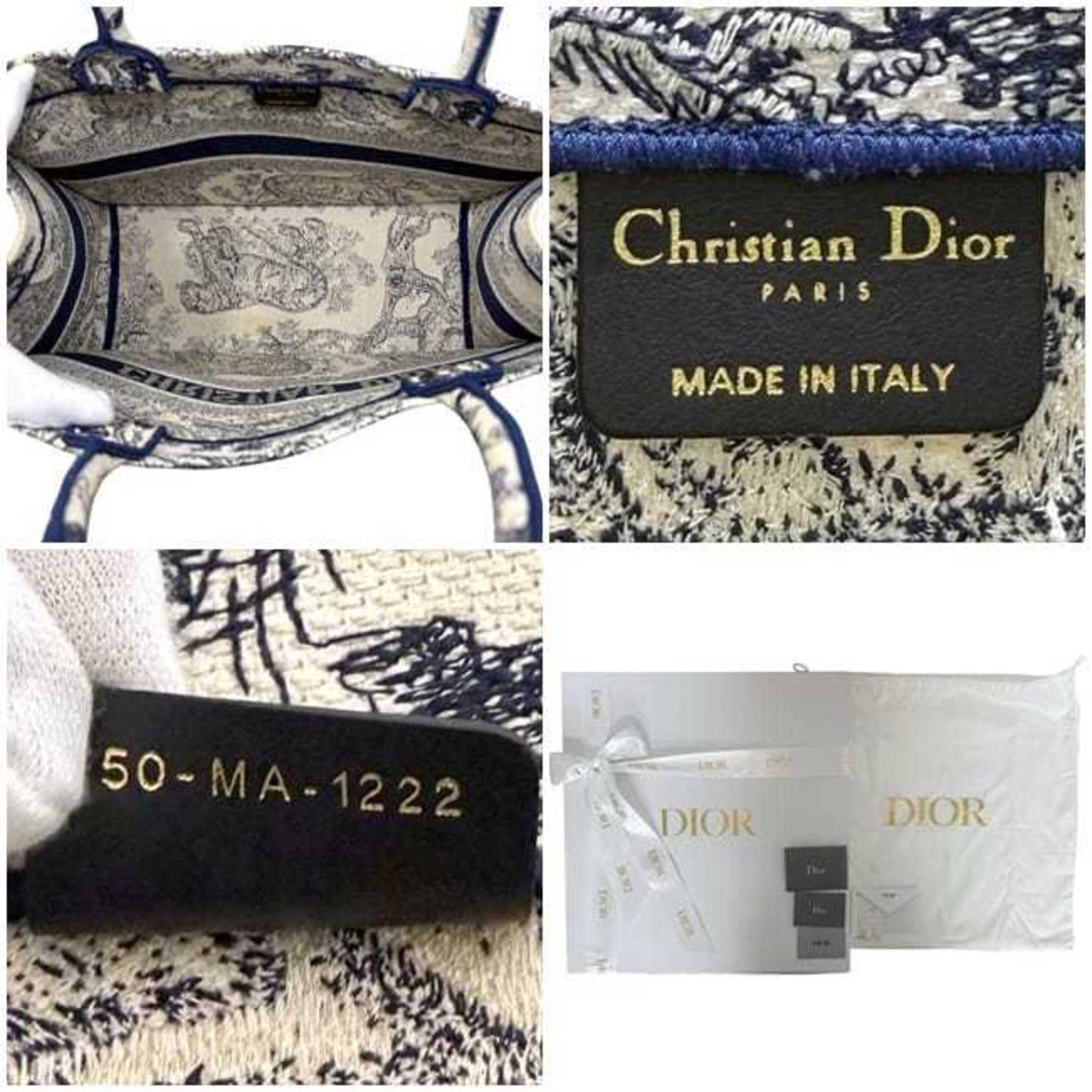 Christian Dior Navy White Canvas Jacquard Tote Bag ()