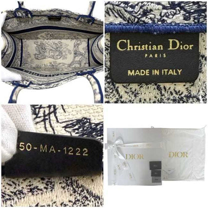 Christian Dior Navy White Canvas Jacquard Tote Bag ()