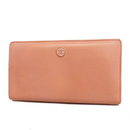 ChanelAuth  Coco Button Gold Hardware Women's Leather Long Wallet [bi-fold] Pink