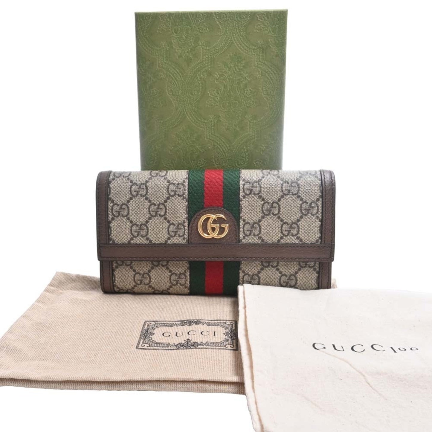 GUCCI Ophidia GG Supreme Sherry Continental Long Wallet 523153 Beige Brown Women's