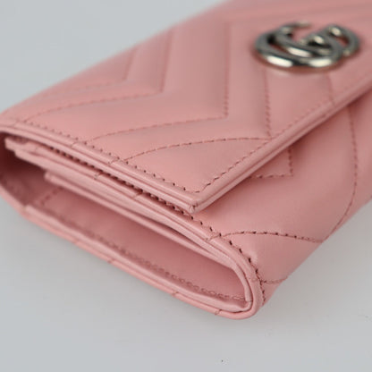 Gucci Continental Wallet GG Marmont Bifold 443436 Leather Pink Series Silver Metal Fittings Long