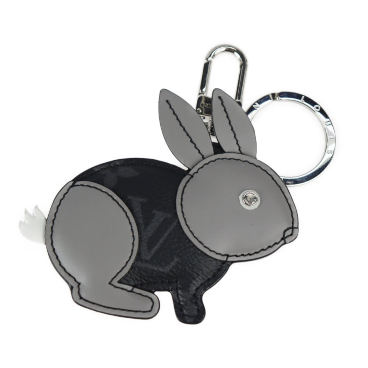 LOUIS VUITTON Portocre Animal Rabbit Keychain M63224 Monogram Eclipse Leather Black Gray Silver Metal Fittings Key Ring Bag Charm