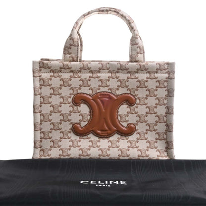 Celine Small Hippo Tice Canvas Leather Triomphe Handbag Beige/Brown Women's