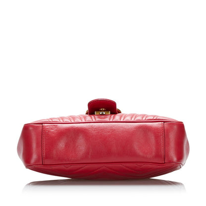 Gucci GG Marmont Double G Quilted Small Heart Chain Shoulder Bag?443497 Hibiscus Red Leather Ladies Gucci