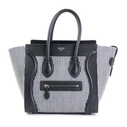 Celine Handbag Luggage Micro Shopper Canvas/Leather Black x Navy White Ladies