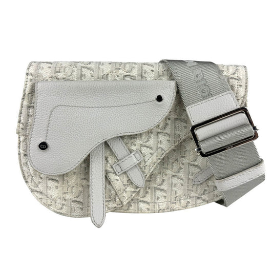 Christian Dior Light Gray White Canvas Leather Shoulder Bag ()