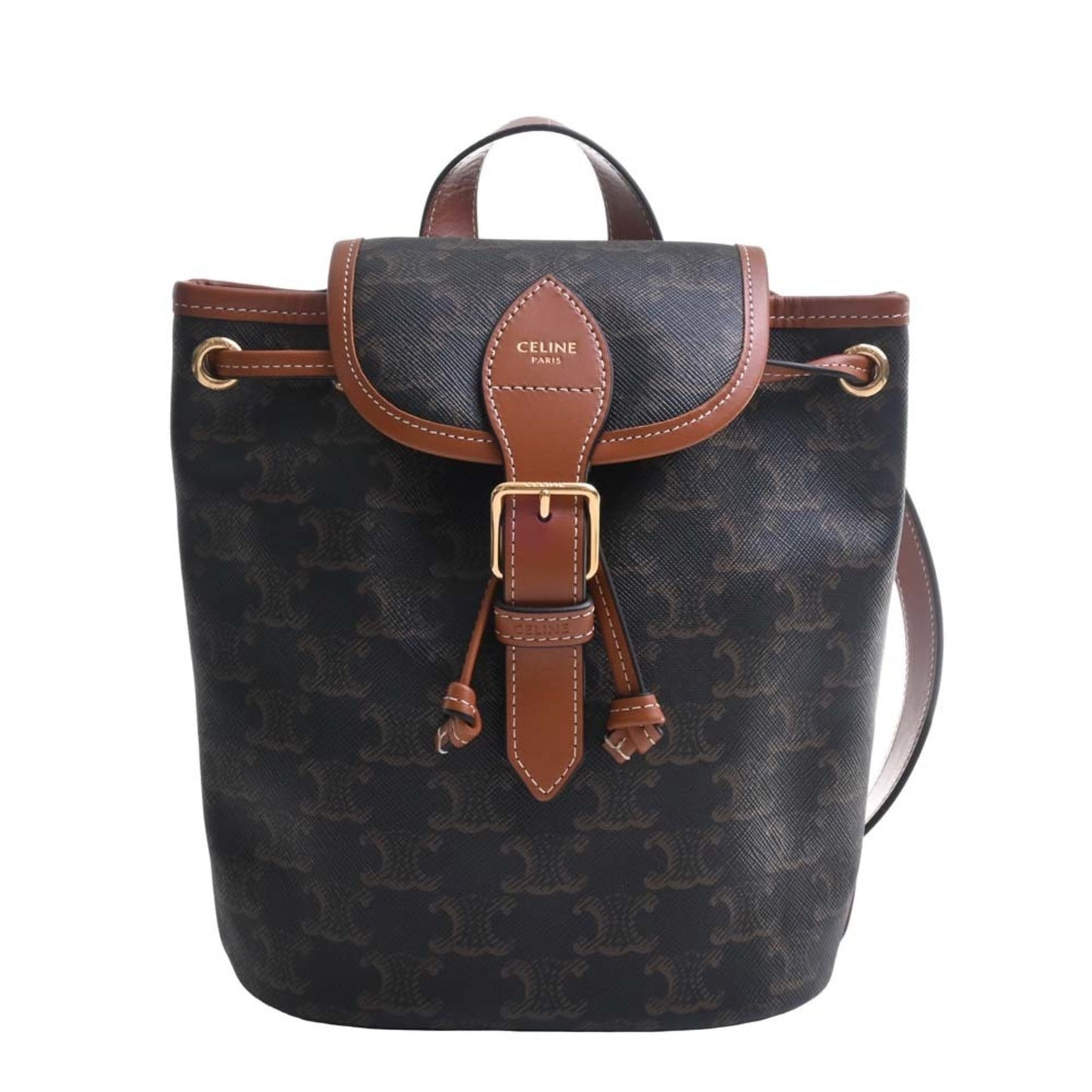 Celine Leather Folco Triomphe Backpack Rucksack Brown Women's