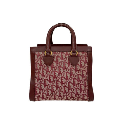 Christian Dior Red Color Wine Canvas Leather Handbag Tote Bag ()