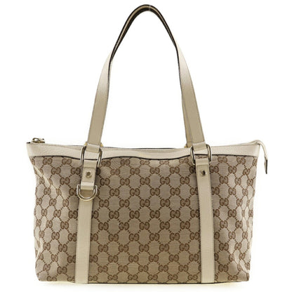 Gucci Abbey Line Tote Bag 141470 GG Canvas x Leather Made in Italy Beige Shoulder Zipper line Ladies