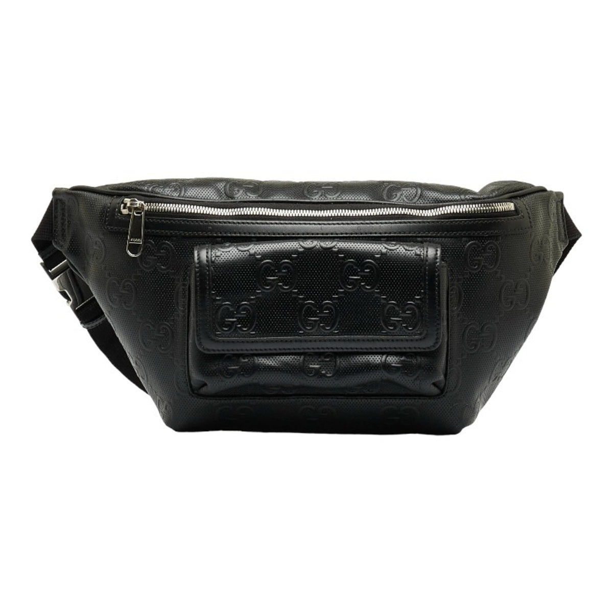 GUCCI GG embossed waist bag body shoulder 645093 black leather men's