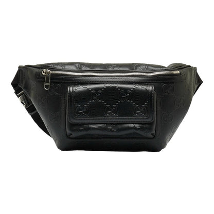 GUCCI GG embossed waist bag body shoulder 645093 black leather men's