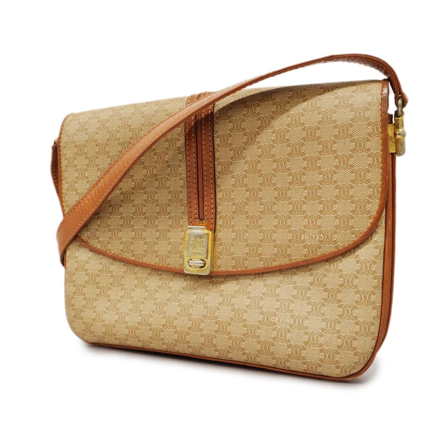 Celine  Macadam Shoulder Bag Women's PVC,Leather Shoulder Bag Beige,Brown
