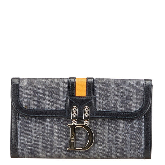 Christian Dior Trotter Black Gray Trotter Denim Leather Wallet (Bi-Fold) ()