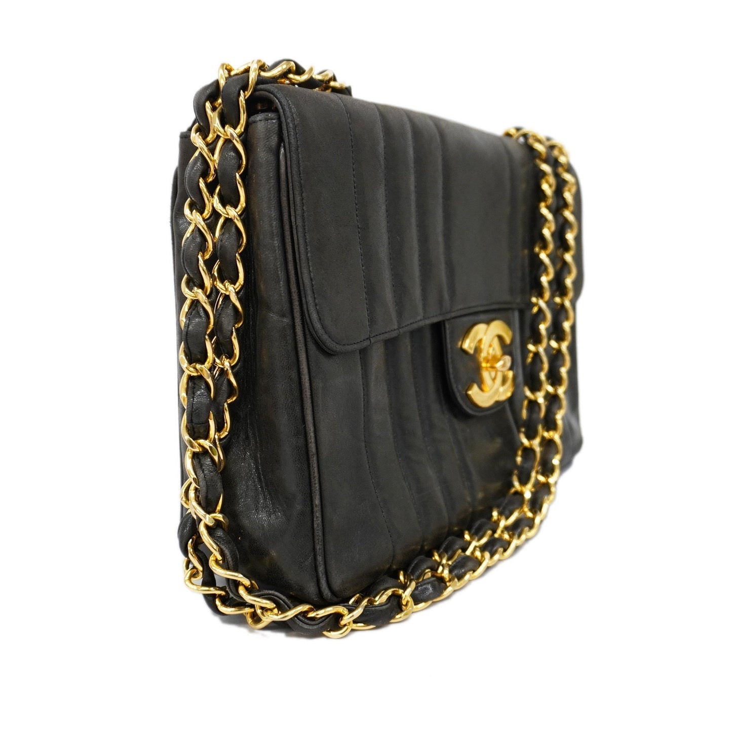 CHANELAuth  Mademoiselle W Chain Women's Leather Shoulder Bag Black