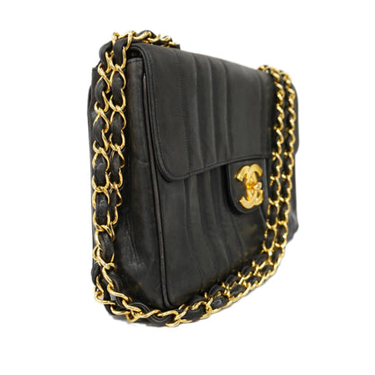 CHANELAuth  Mademoiselle W Chain Women's Leather Shoulder Bag Black
