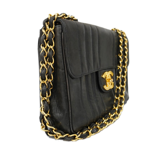 CHANELAuth  Mademoiselle W Chain Women's Leather Shoulder Bag Black