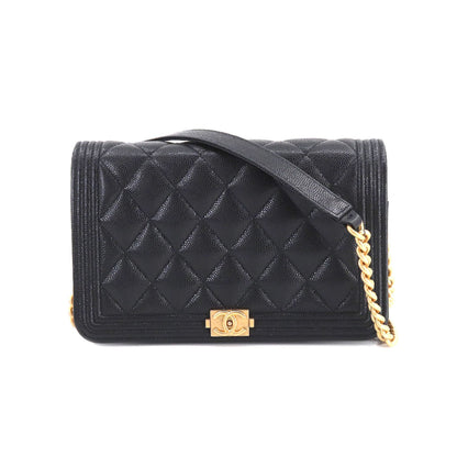 Chanel Boy  Chain Wallet Long Caviar Skin Black AP1117 Gold Hardware