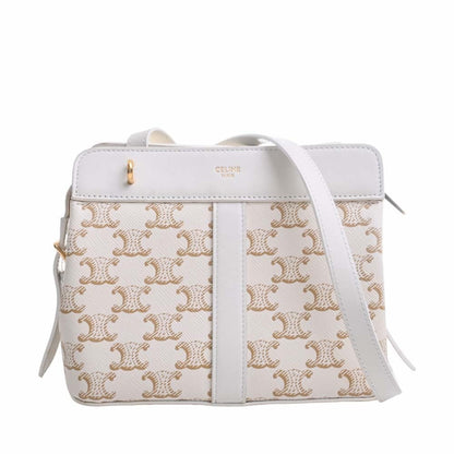 Celine Leather Triomphe Teen Hippo de France Shoulder Bag 191992CAA White Ladies