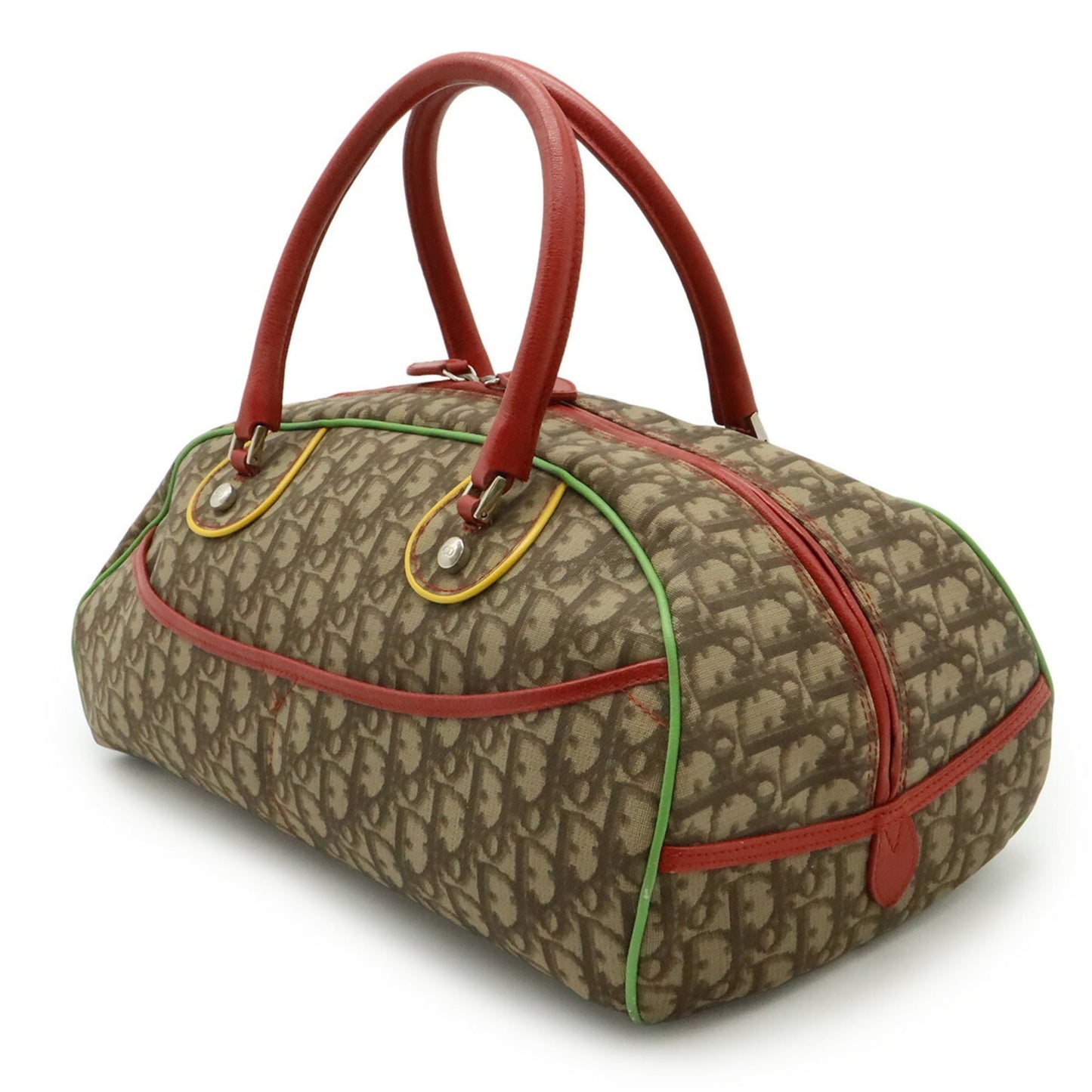 Christian Dior Rasta Beige Green Red Color Yellow Coated Canvas Leather Handbag ()