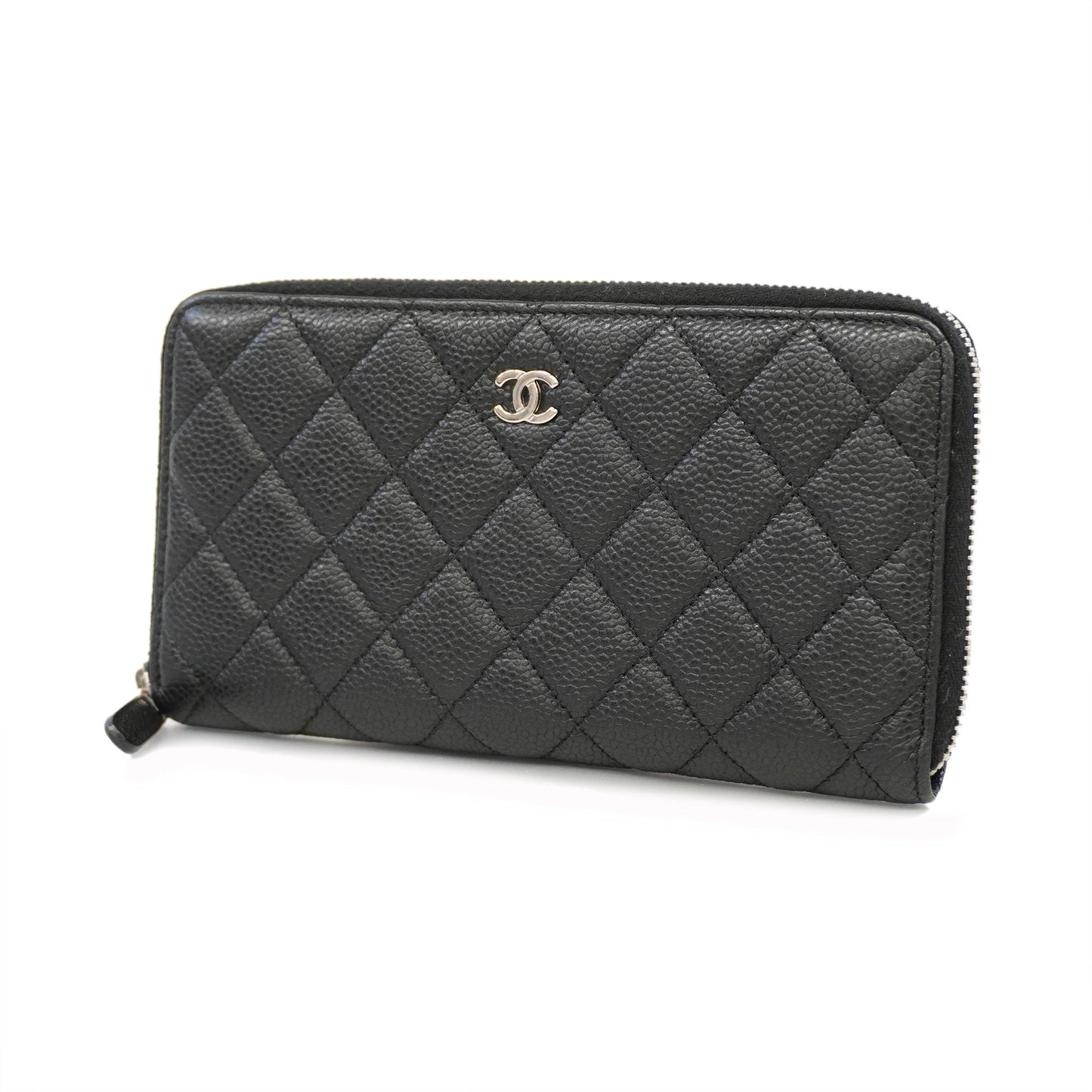 ChanelAuth  Matelasse Bi-fold Long Wallet Silver Metal Fittings Women's