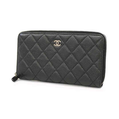 ChanelAuth  Matelasse Bi-fold Long Wallet Silver Metal Fittings Women's