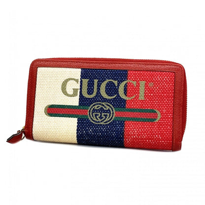 Gucci Red Color Canvas Leather Long Wallet (Bi-Fold)
