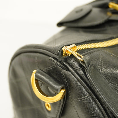 CHANEL   Bicolor Boston Bag Women,Men,Unisex Leather Boston Bag Black