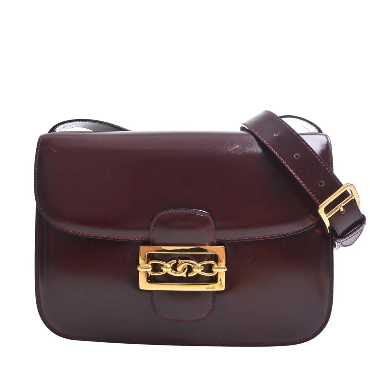 Celine Leather Shoulder Bag Bordeaux Ladies