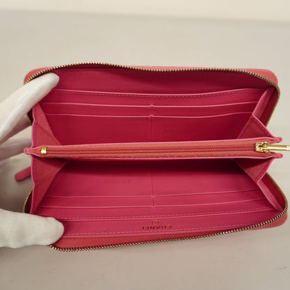 ChanelAuth  Matelasse Gold Hardware Women's Caviar Leather Long Wallet Pink