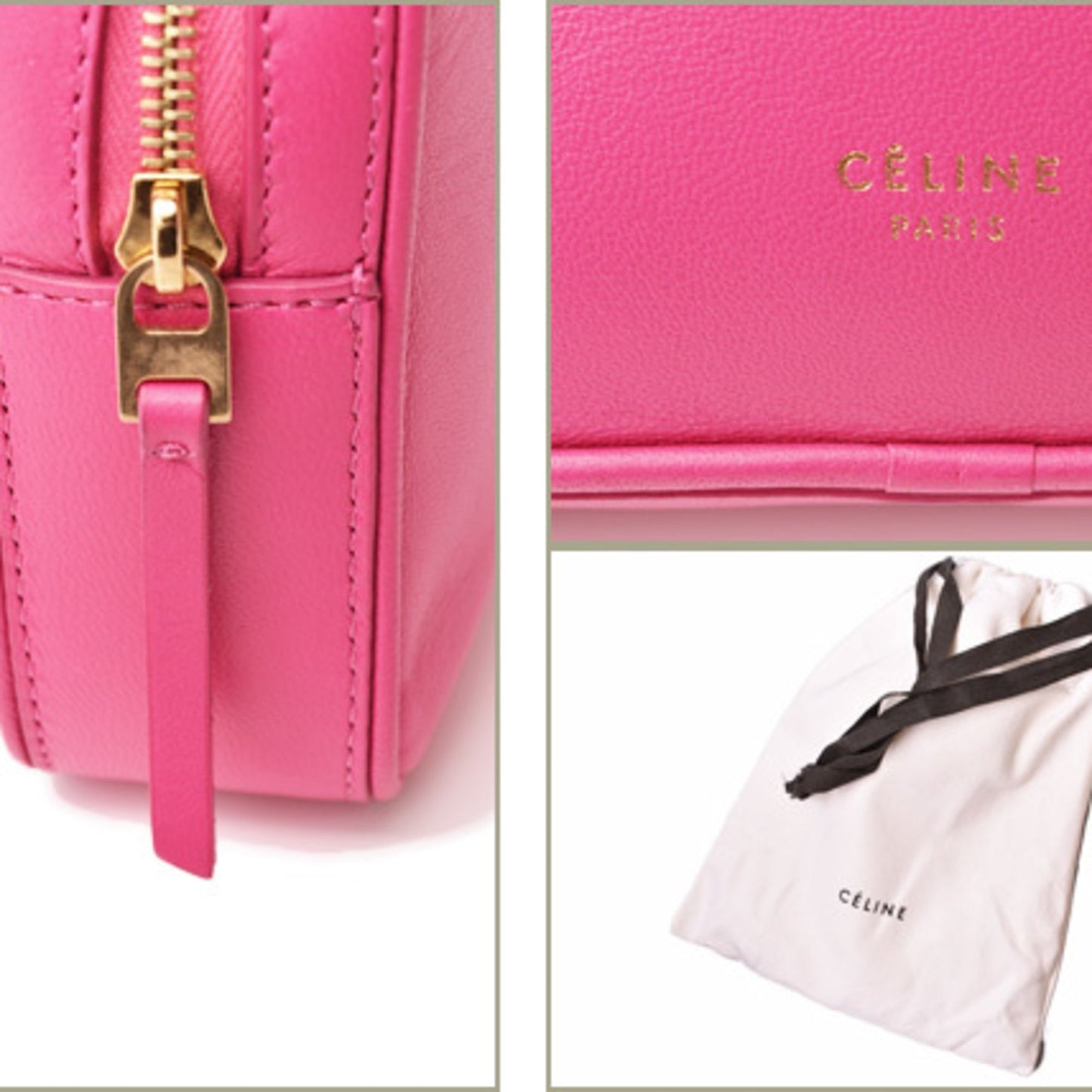 Celine Cosmetic Pouch Accessory Case Smartphone Celine Leather with Hand Strap Black